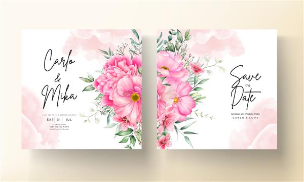 قالب کارت دعوت عروسی با گل عاشقانه با طراحی دستی گل