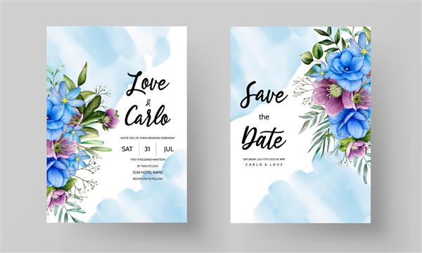 الگوی کارت دعوت عروسی با گل و برگ آبرنگ