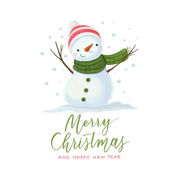 تصویر برداری از آدم برفی کریسمس با کلاه و شال گردن جدا شده در پس زمینه سفید