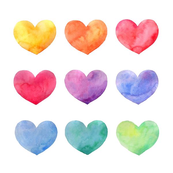 مجموعه ای از قلب های رنگارنگ آبرنگ برای روز ولنتاین تعطیلات مراقبت های بهداشتی و دکوراسیون عروسی