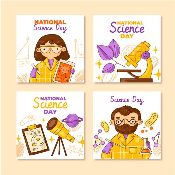 مجموعه پست های اینستاگرام روز ملی علم طراحی شده با دست