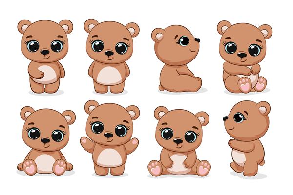 مجموعه ای از خرس های عروسکی زیبا تصویر برداری کارتونی