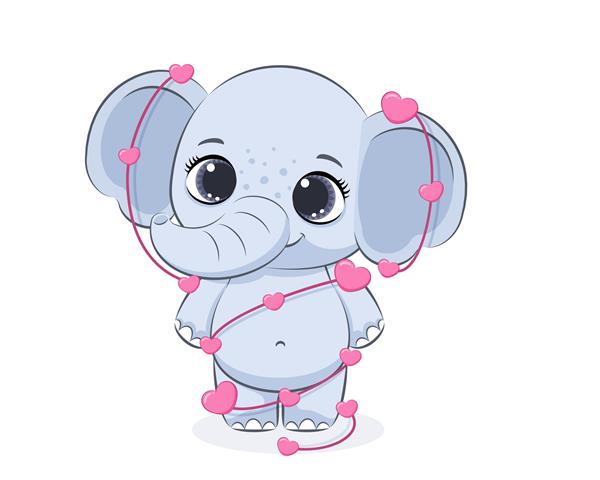 فیل ناز در گلدسته ای از قلب ها برای روز ولنتاین تصویر برداری از یک کارتون