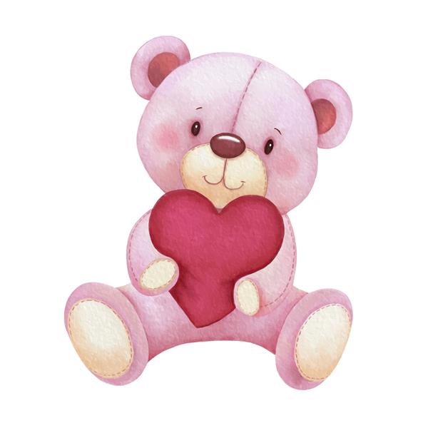 کارت روز ولنتاین با خرس عروسکی زیبا که بالش قلبی شکل قرمز را در آغوش گرفته است
