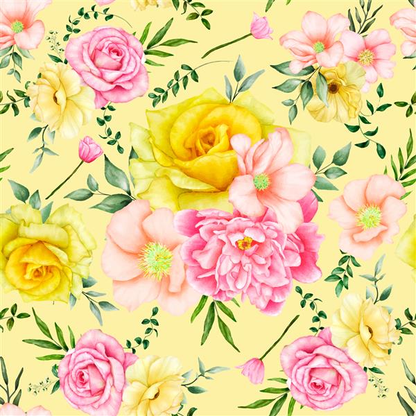 الگوی بدون درز آبرنگ گل شکوفه زیبا