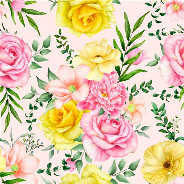 الگوی بدون درز آبرنگ گل شکوفه زیبا