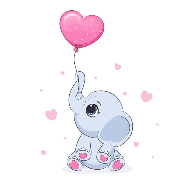 فیل ناز با قلب های روز ولنتاین وکتور تصویر کارتونی
