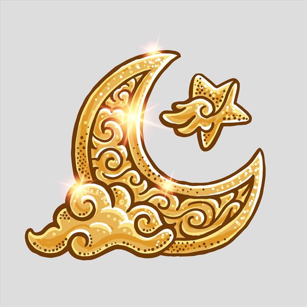 ستاره و ابر هلال ماه طلایی درخشان
