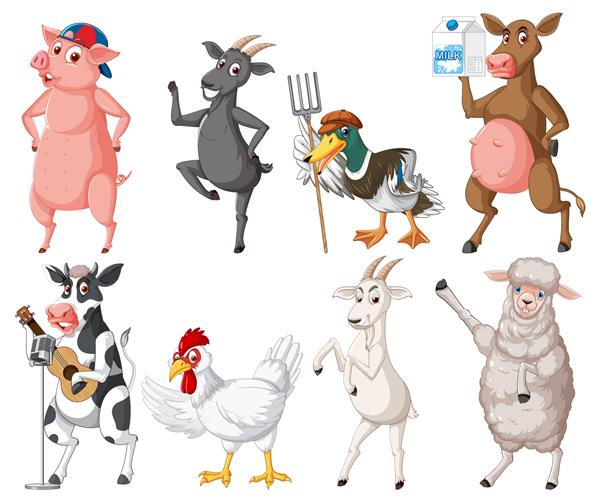 مجموعه ای از شخصیت های کارتونی حیوانات مزرعه مختلف
