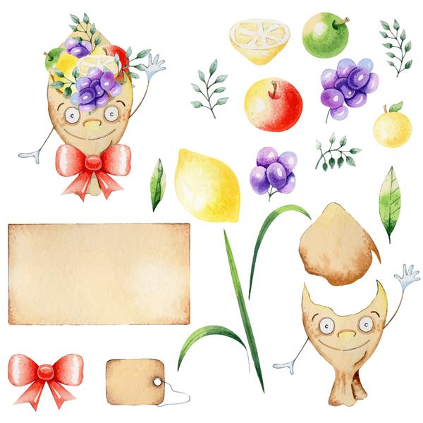 دسته گل ست آبرنگ گل فروشی با میوه کارت ویزیت میوه کارتون خنده دار stylex9