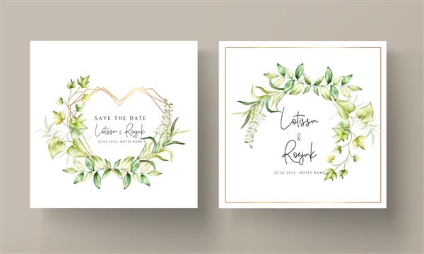 قالب کارت عروسی با برگ های آبرنگ زیبا