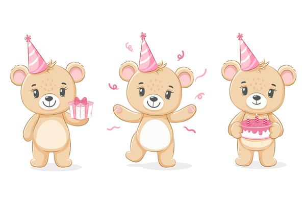 یک خرس عروسکی بامزه تولد یک دختر را برای شما تبریک می گوید وکتور تصویر کارتونی
