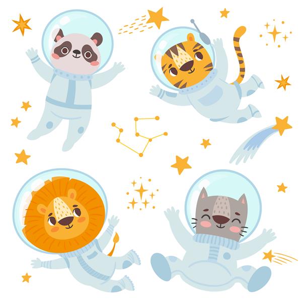 حیوانات فضانورد پاندا و شیر گربه و ببر فضانورد فضانورد در کهکشان فضانورد نجوم در جهان شخصیت کاوشگر شاد وکتور