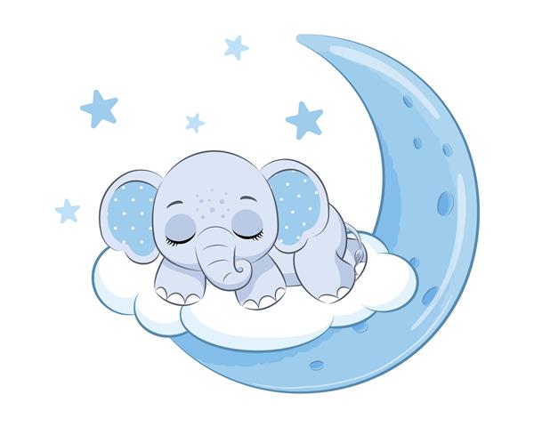 تصویر برداری کارتونی فیل پسر ناز در خواب روی ماه