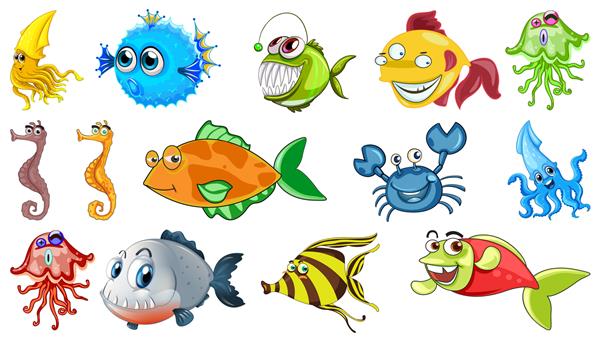 مجموعه کارتونی حیوانات دریایی
