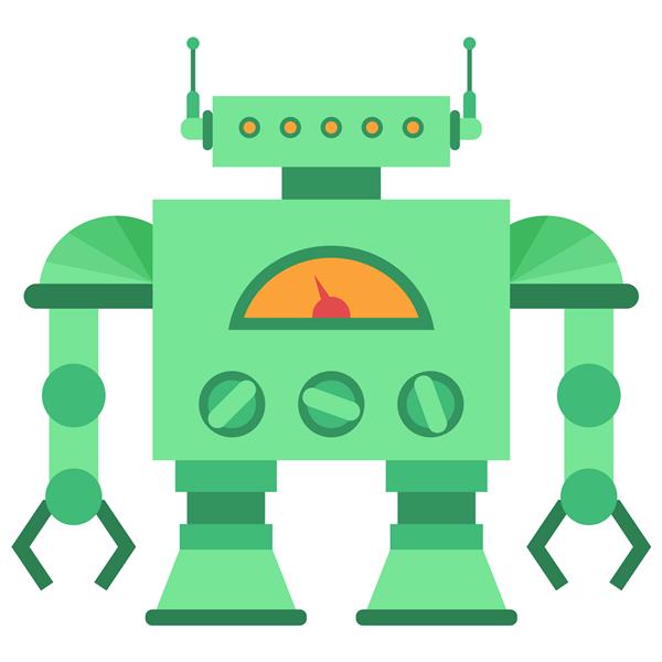 شخصیت کارتونی وکتور اسباب بازی ربات سبز ناز جدا شده در پس زمینه