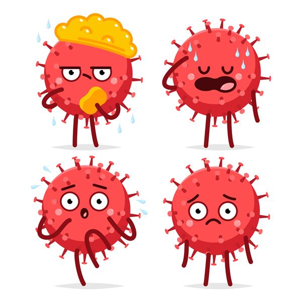 شخصیت‌های کارتونی وکتور ویروس و باکتری خنده‌دار جدا شده روی پس‌زمینه سفید