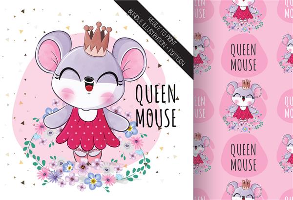 موش ملکه زیبای حیوانی ناز با تصویر گلها تصویر پس زمینه