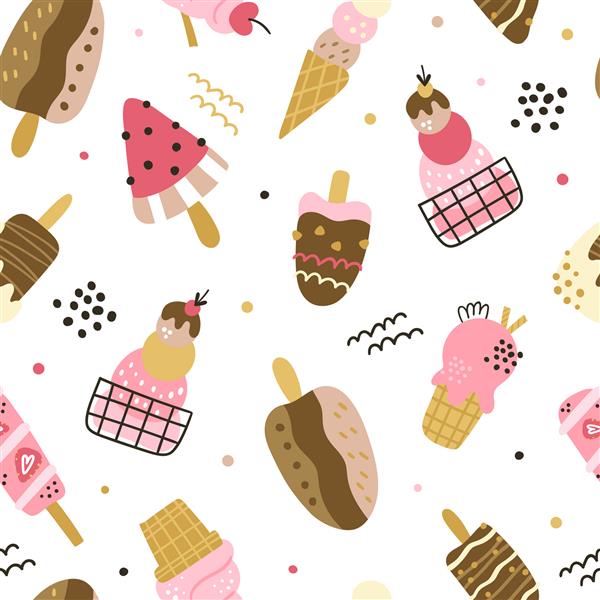 الگوی بدون درز تابستانی با بستنی خوشمزه