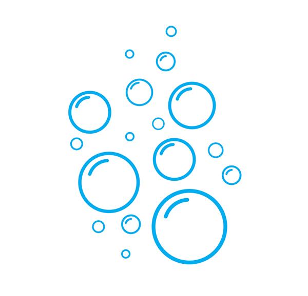 تصویر برداری نمادهای خط صاف حباب‌های صابون در پس‌زمینه سفید نوشیدنی‌های گازدار
