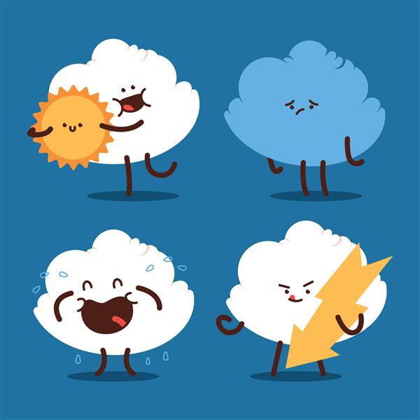 مجموعه شخصیت‌های کارتونی وکتور ابر زیبا جدا شده روی پس‌زمینه سفید