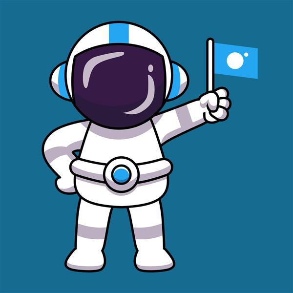 فضانورد بامزه ای که پرچم کوچکی در دست دارد