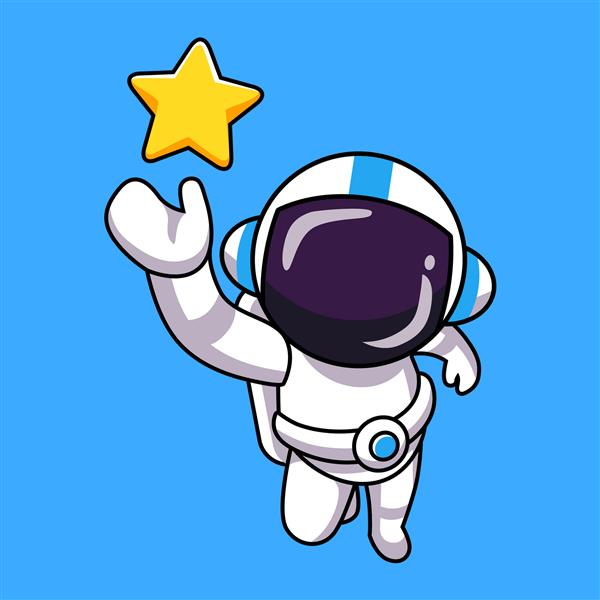 فضانورد کارتونی در حال رسیدن به یک ستاره