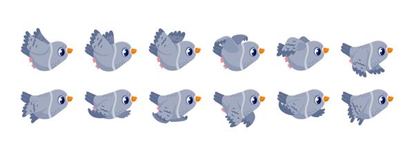 انیمیشن پرواز کبوتر بازی fly frame sequence sprite asset with کارتونی پرواز شخصیت پرنده بال در آسمان وکتور چرخه پرواز کبوتر