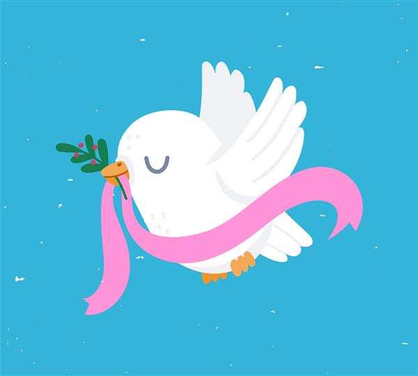 نماد مذهبی کبوتر با شاخه پرنده صلح با کبوتر سفید و روغن زیتون تصویر برداری کارتونی مفهوم آزادی و عشق