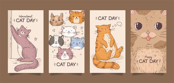 مجموعه داستان های اینستاگرام روز بین المللی گربه با دست طراحی شده است