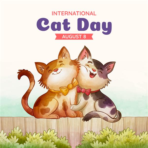تصویر روز جهانی گربه آبرنگ