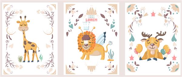 پوسترهای دستی حیوانات سافاری وحشی آفریقایی شیر زرافه آنتلوپ برای اتاق کودکان