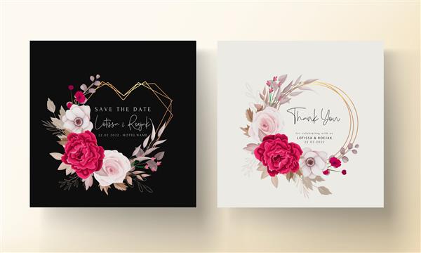 الگوی دعوت عروسی با گل طراحی شده با دست