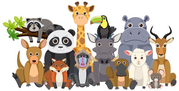 گروه حیوانات باغ وحش به سبک کارتونی تخت
