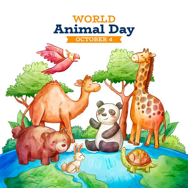 تصویر روز جهانی حیوانات آبرنگ