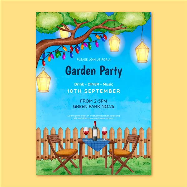 پوستر دعوت به مهمانی باغچه آبرنگ