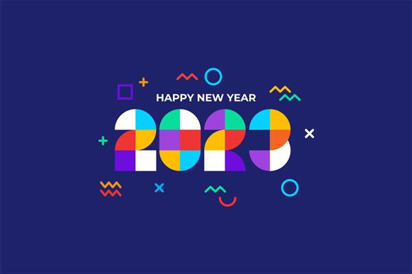 تصویر طراحی لوگوی بنر سال نو مبارک 2023 وکتور خلاقانه و رنگارنگ سال نو 2023
