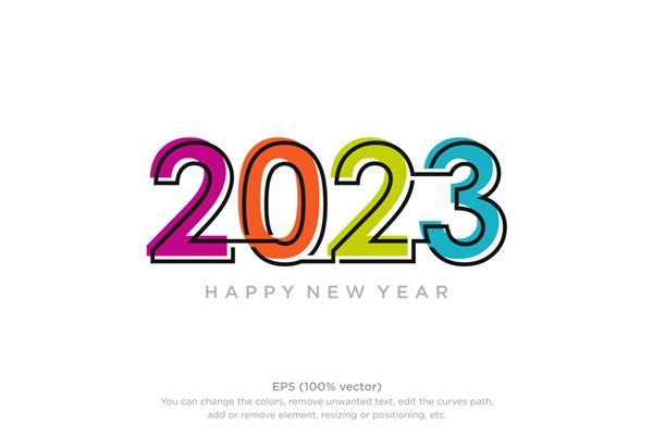 سال نو 2023 رنگارنگ با طرح تصویر برداری خطی مبارک