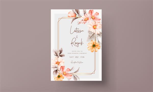 قاب گل های آبرنگ روی کارت دعوت عروسی