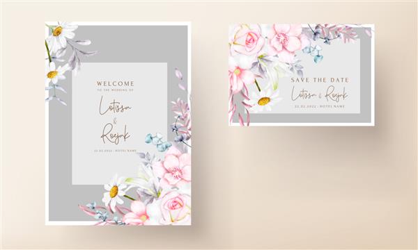 کارت دعوت عروسی با گل و برگ زیبا با آبرنگ