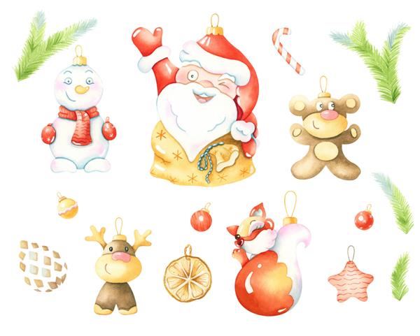مجموعه نمادهای سنتی سال نو اسباب بازی های کریسمس آبرنگx9