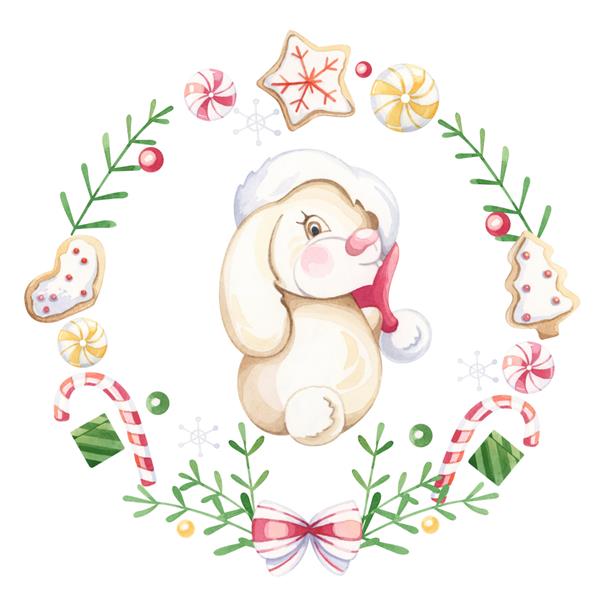 تاج گل کریسمس مبارک با پس زمینه سفید خرگوش