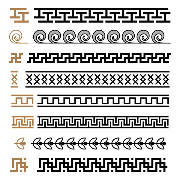 نمادهای وکتور انگیزه های یونانی حاشیه قاب مجموعه عناصر کلیدی یونانی مجموعه