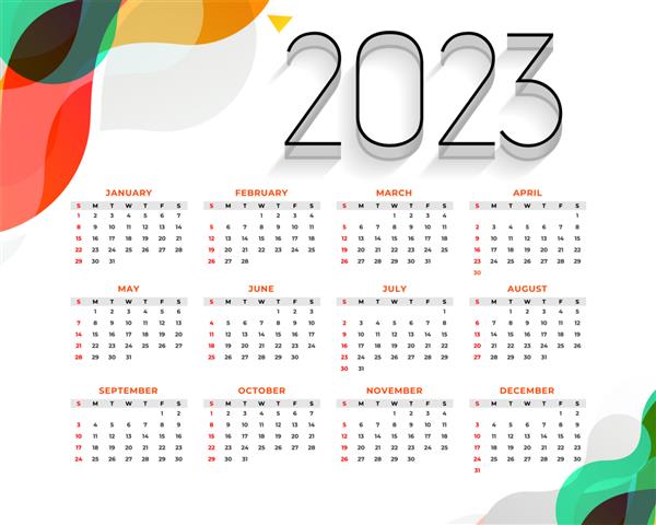 الگوی تقویم سال جدید 2023 به سبک مدرن