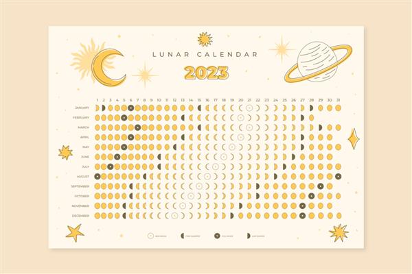 الگوی تقویم قمری 2023 طراحی شده با دست