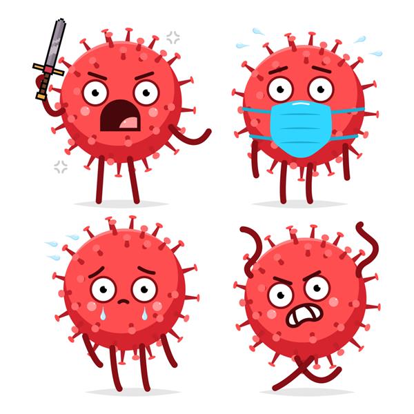 شخصیت‌های کارتونی ناز ویروس و باکتری جدا شده روی پس‌زمینه سفید