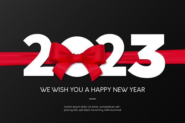 کارت سال نو مبارک 2023 با روبان قرمز واقعی