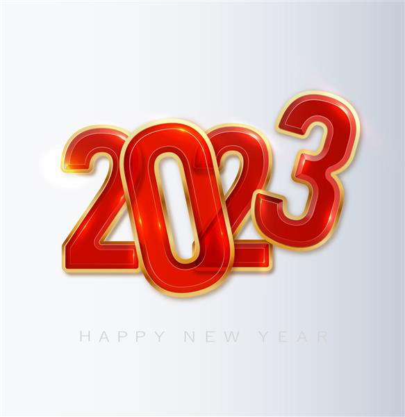 سال نو مبارک تصویر برداری سفید از اعداد قرمز و الگوی واقعی پر زرق و برق طلایی