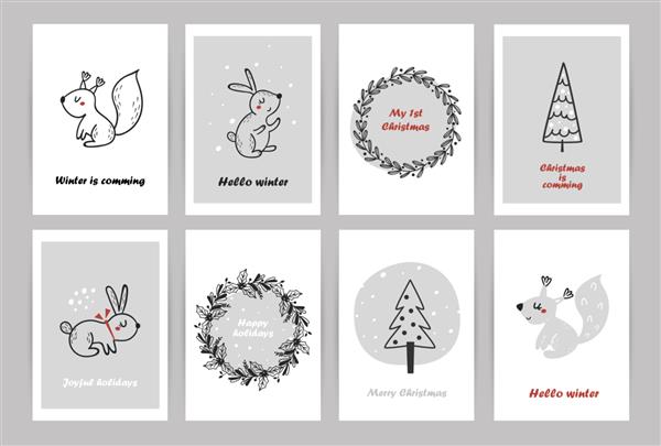مجموعه ای از کارت های کریسمس با حیوانات و درختان زیبا