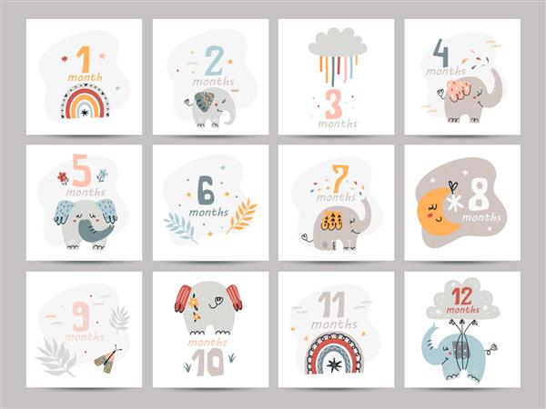 کارت‌های شماره نوزاد برای نوزادان با فیل‌های بامزه به تفکیک ماه چاپ می‌شود